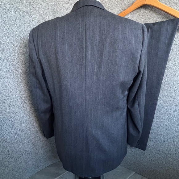 Hart Schaffner Marx Gray Blue Pinstripe Wool Suit 42L 2 Piece Hidden Flaw - Picture 5 of 16